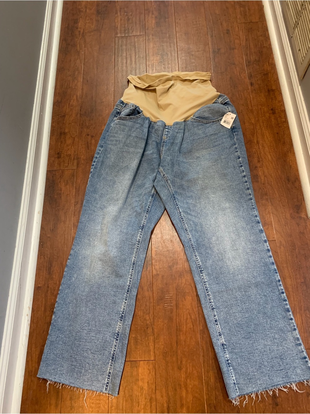 Motherhood Maternity Light Blue Flare Jeans with Beige Belly Panel